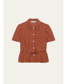 Prada Polka-Dot Silk Short-Sleeve Button-Down Shirt