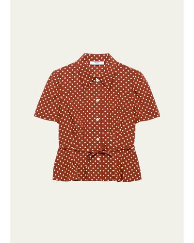 Prada Polka-Dot Silk Short-Sleeve Button-Down Shirt