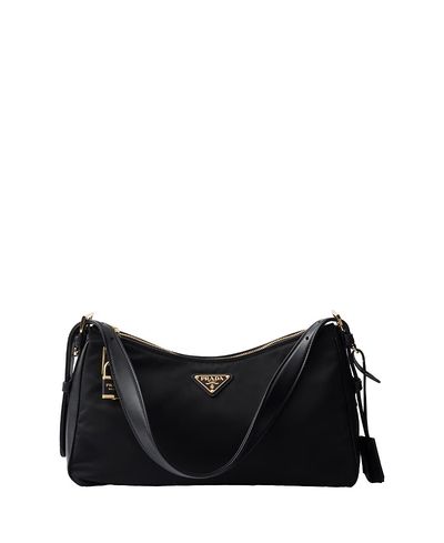 Prada Prada Aimee Large Re-Nylon and Leather Shoulder Bag with Padlock