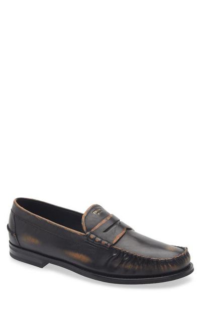 Prada Prada Antiqued Leather Loafer