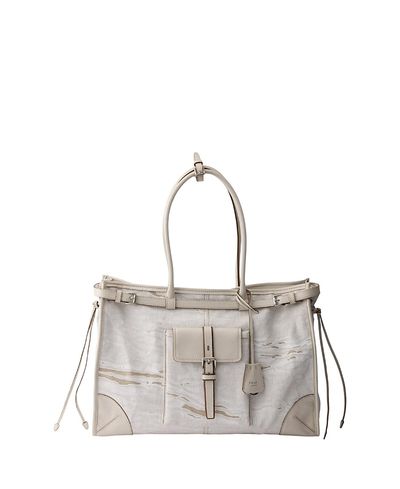 Prada Prada Bonnie Extra-Large Printed Linen And Leather Tote Bag