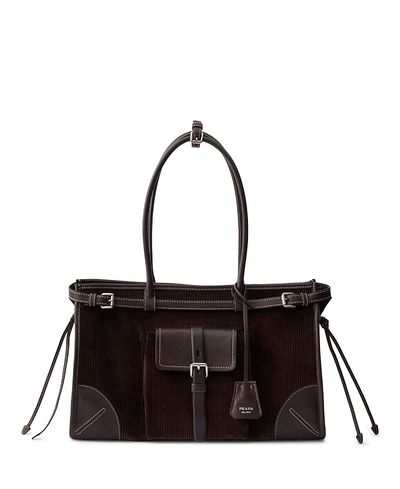 Prada Prada Bonnie Large Corduroy and Leather Handbag