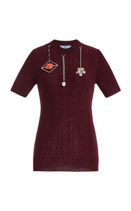 Prada Prada CharmDetailed Knit Wool Top Burgundy IT 42