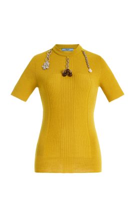 Prada Prada CharmDetailed Knit Wool Top Yellow IT 38