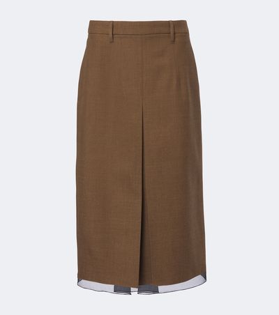 Prada Prada Chiffon-trimmed virgin wool midi skirt