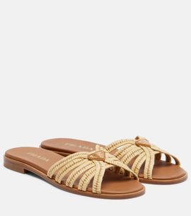 Prada Prada Crochet raffia-effect slides