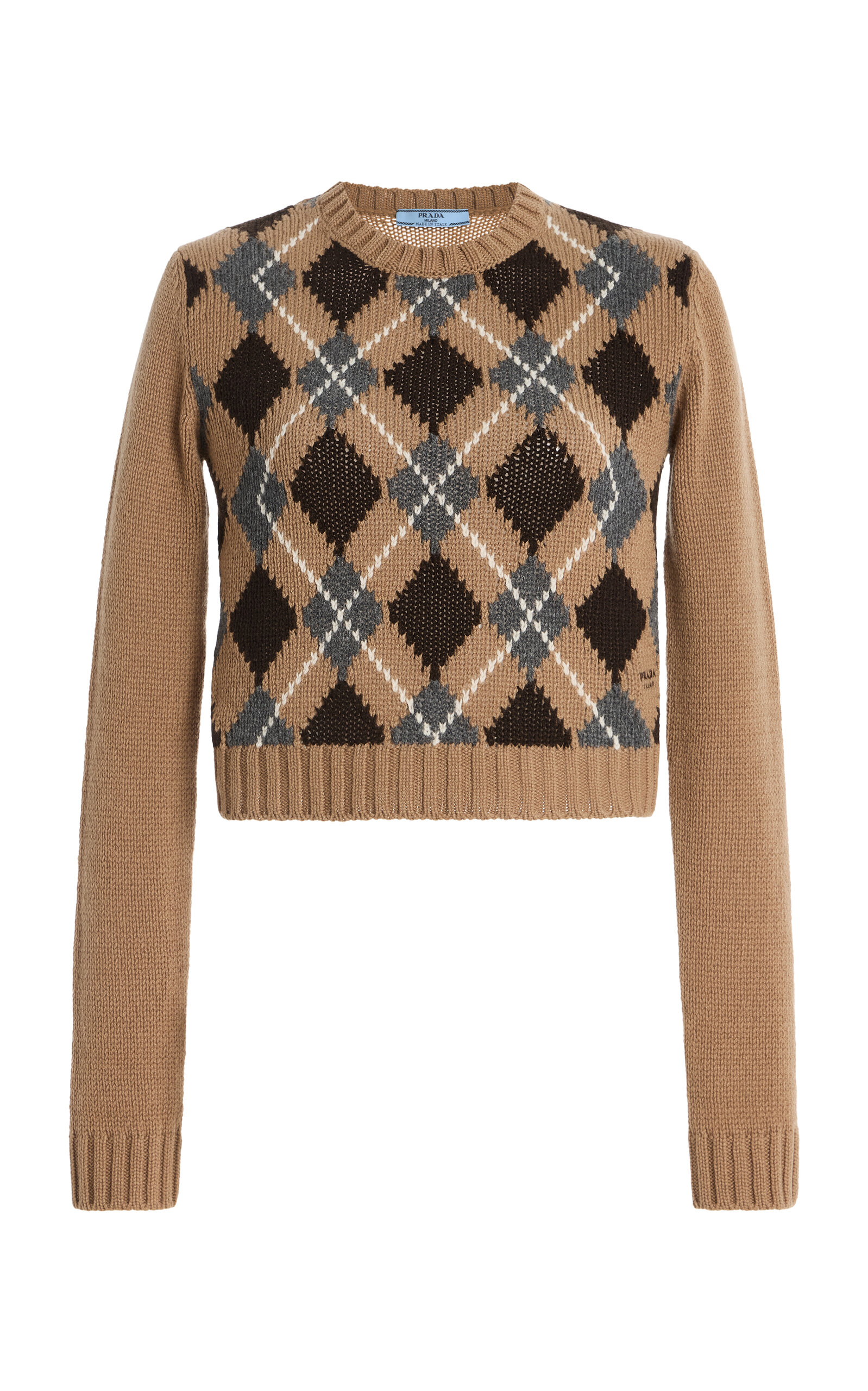 Prada Prada Cropped Argyle Cashmere Sweater Brown IT 40