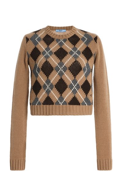 Prada Prada Cropped Argyle Cashmere Sweater Brown IT 40