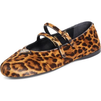 Prada Prada Double Strap Genuine Calf Hair Mary Jane Flat
