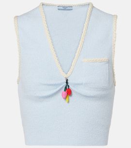 Prada Prada Embellished cotton-blend bouclÃ© crop top
