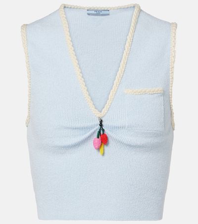 Prada Prada Embellished cotton-blend bouclÃ© crop top