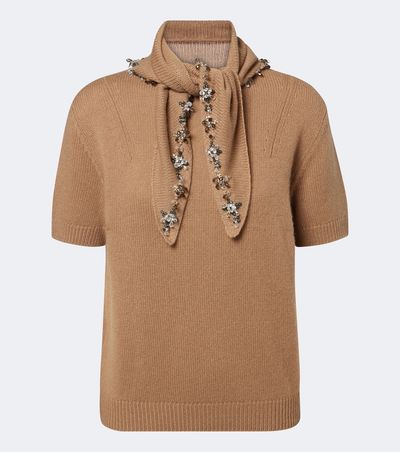 Prada Prada Embellished tie-neck cashmere sweater