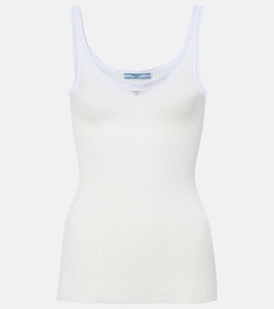 Prada Prada Lace-trimmed ribbed-knit cotton tank top