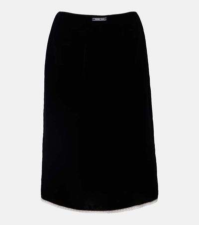 Prada Prada Lace-trimmed velvet midi skirt