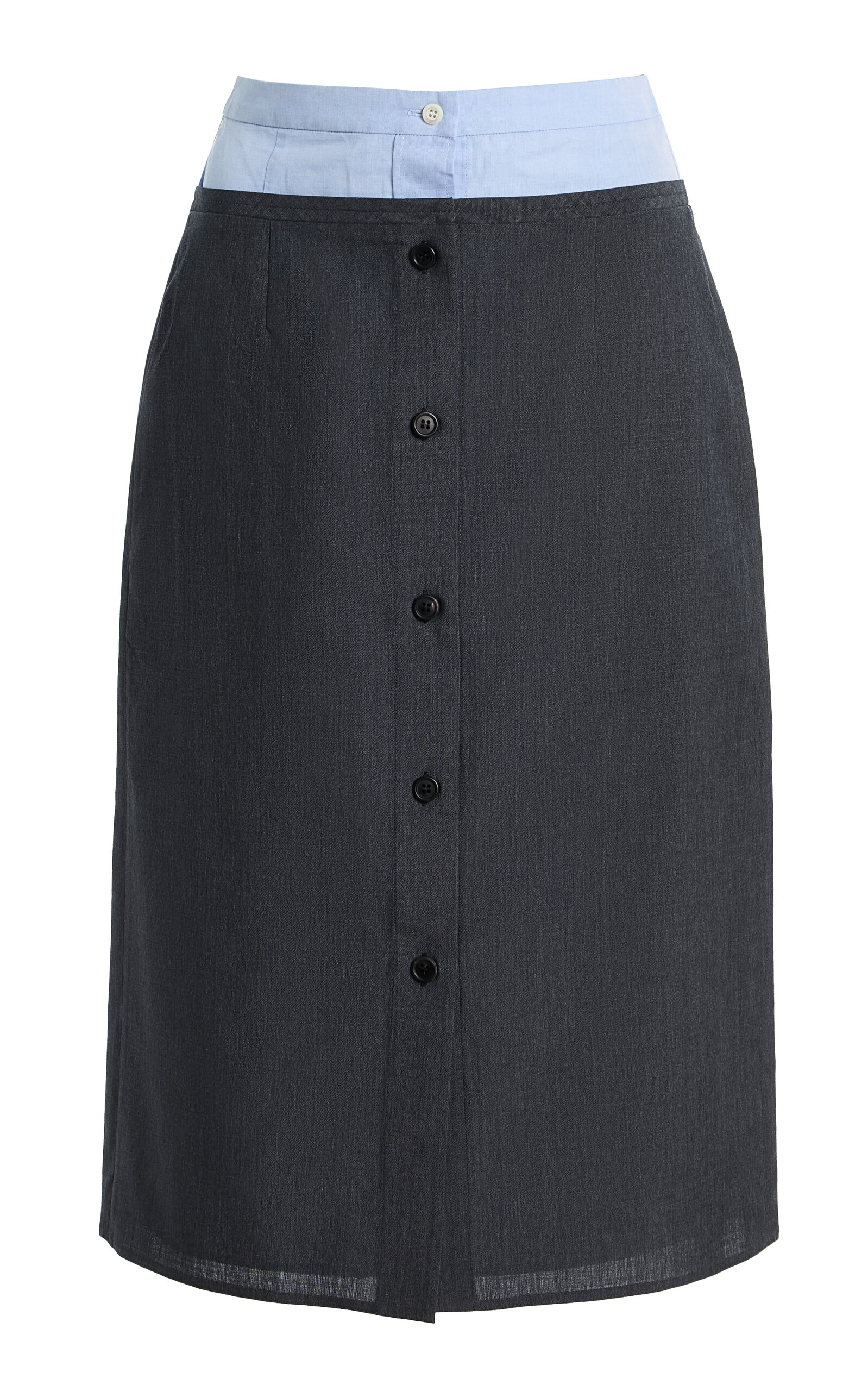 Prada Prada Layered Poplin and Wool Midi Skirt
