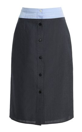 Prada Prada Layered Poplin and Wool Midi Skirt