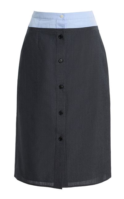 Prada Prada Layered Poplin and Wool Midi Skirt