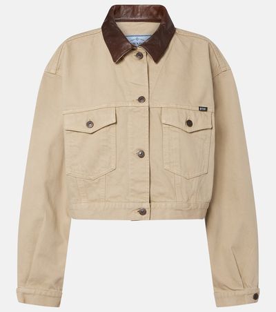 Prada Prada Leather-trimmed cropped denim jacket