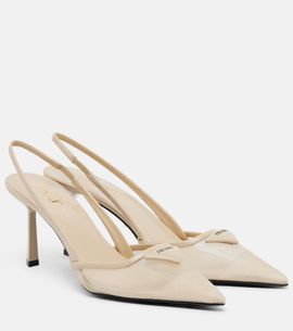 Prada Prada Leather-trimmed mesh slingback pumps