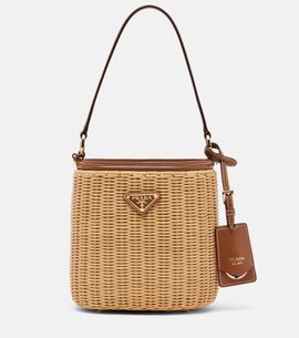Prada Prada Leather-trimmed wicker bucket bag