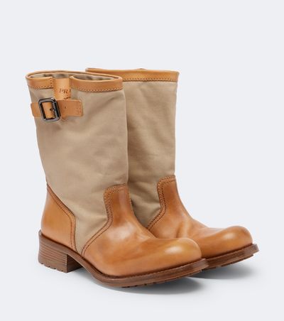 Prada Prada Leather and canvas biker boots