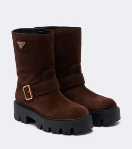 Prada Prada Logo suede biker boots