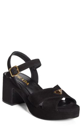 Prada Prada Logo Suede Platform Sandal