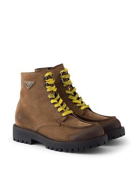 Prada Prada Men's Aged Suede Lace-Up Ankle Boots