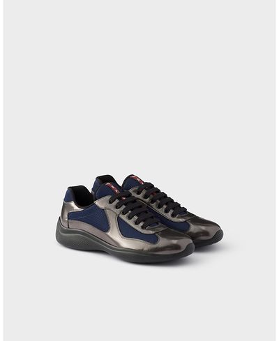 Prada Prada Men's America's Cup Metallic Leather And Bike Fabric Sneakers