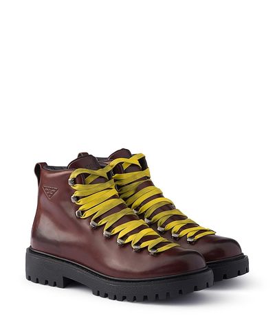 Prada Prada Men's Antiqued Leather Lace-Up Ankle Boots