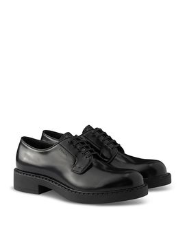 Prada Prada Men's Chocolate Brushed Leather Derby Shoes