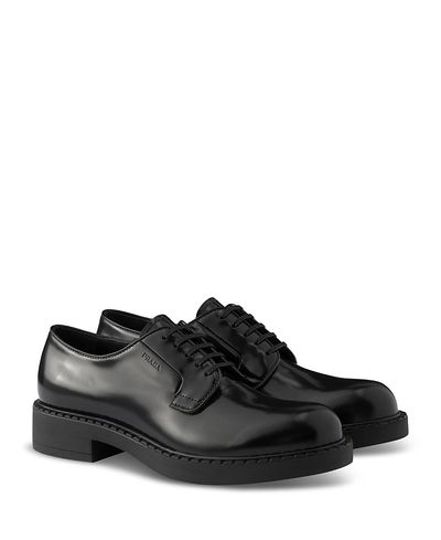 Prada Prada Men's Chocolate Brushed Leather Derby Shoes
