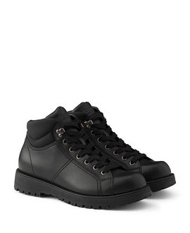 Prada Prada Men's Lace-Up Leather and Re-Nylon Booties