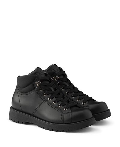 Prada Prada Men's Lace-Up Leather and Re-Nylon Booties