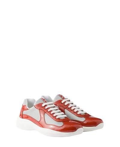 Prada Prada Men's Patent Leather and Technical Fabric America's Cup Sneakers in Orange