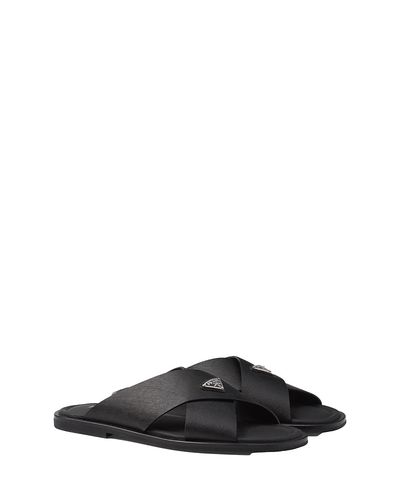 Prada Prada Men's Saffiano Leather Crisscross Slides