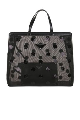 prada Prada Polka Dot Sequined Mesh Tote Bag
