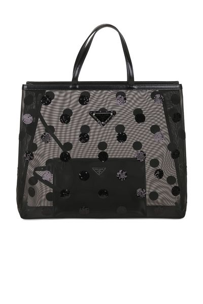 prada Prada Polka Dot Sequined Mesh Tote Bag