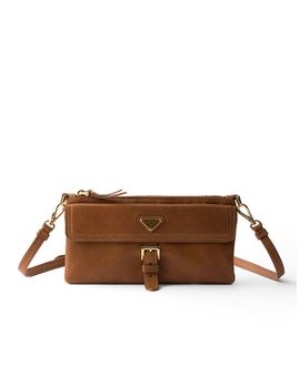 Prada Prada Printed Saffiano Leather Wallet with Shoulder Strap