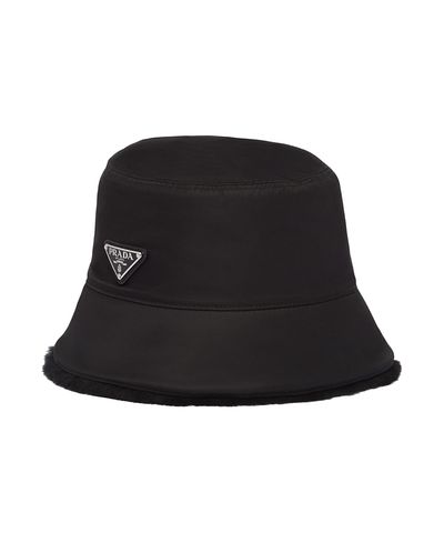 Prada Prada Re-Nylon And Shearling Bucket Hat