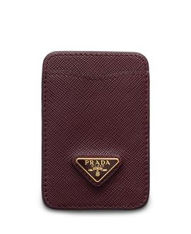Prada Prada Saffiano Leather Enameled Metal Triangle Logo Card Case