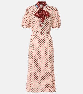 Prada Prada Scarf-detail polka-dot silk midi dress