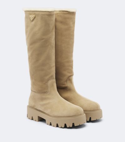 Prada Prada Shearling-lined suede knee-high boots