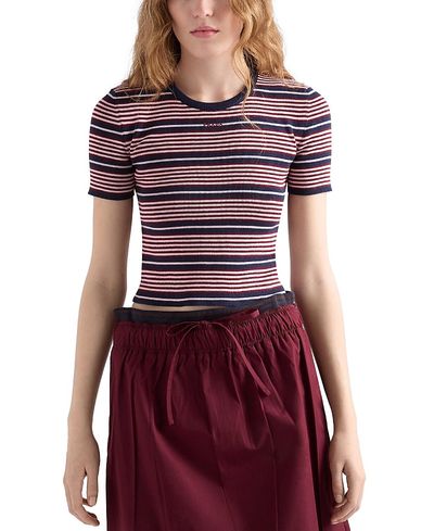 Prada Prada Short Sleeved Striped Cotton Sweater