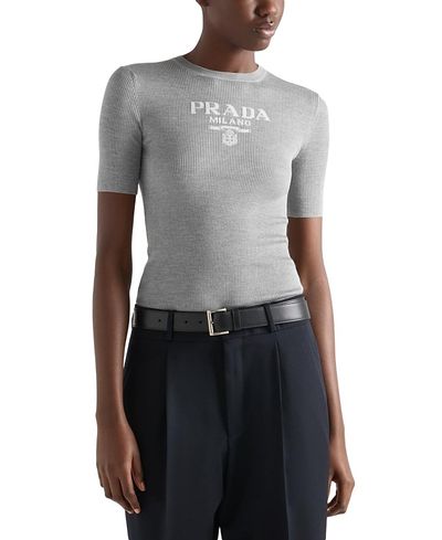 Prada Prada Silk Crew Neck Sweater with Logo