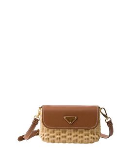 Prada Prada Small Wicker and Leather Shoulder Bag