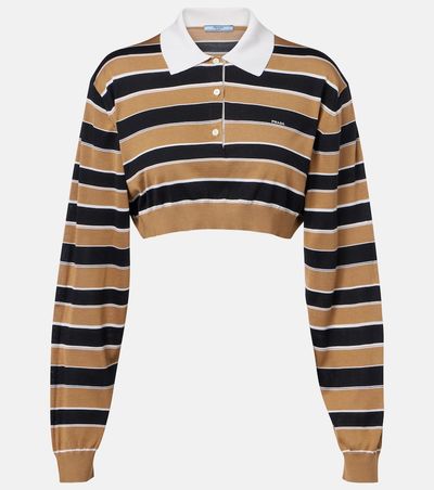 Prada Prada Striped cropped silk polo shirt