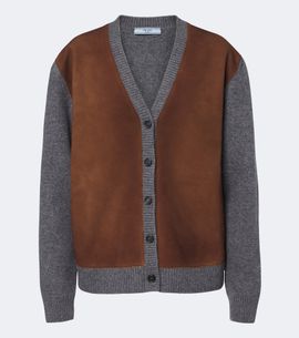 Prada Prada Suede-trimmed virgin wool cardigan