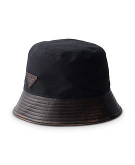 Prada Prada Technical Cotton and Leather Bucket Hat