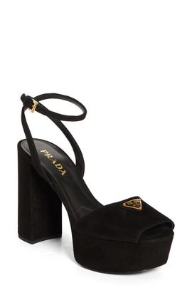Prada Prada Triangle Logo Ankle Strap Plaform Sandal